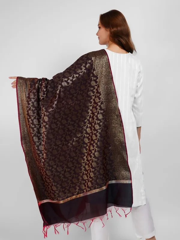 Brown_Woven_Design_Banarasi_Silk_Dupatta