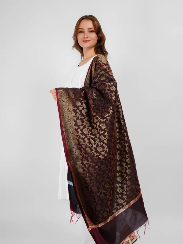 Brown_Woven_Design_Banarasi_Silk_Dupatta
