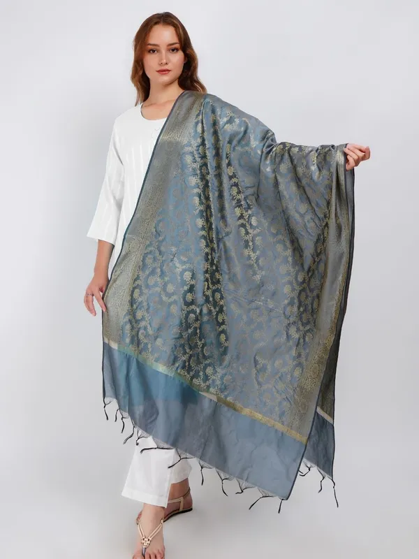 Grey_Woven_Design_Banarasi_Silk_Dupatta