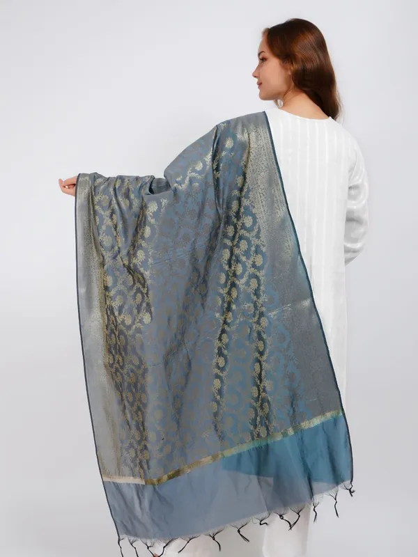Grey_Woven_Design_Banarasi_Silk_Dupatta