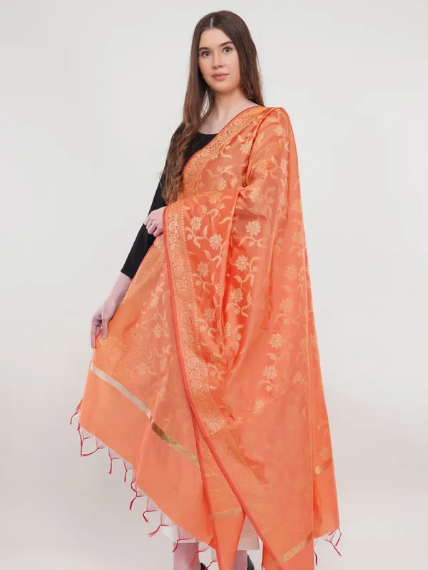 Orange_Woven_Design_Banarasi_Silk_Dupatta