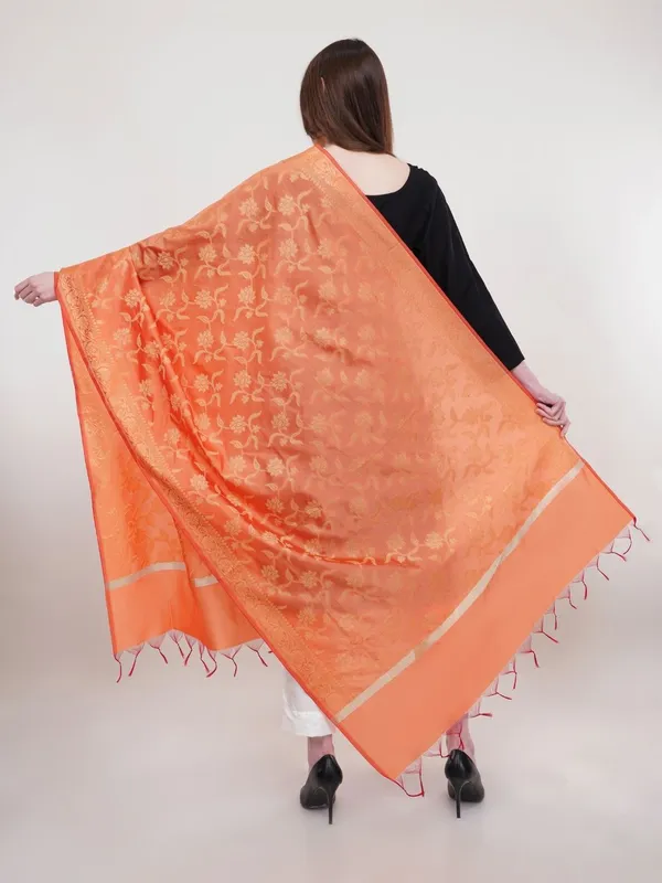 Orange_Woven_Design_Banarasi_Silk_Dupatta