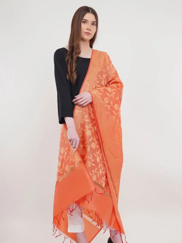 Orange_Woven_Design_Banarasi_Silk_Dupatta