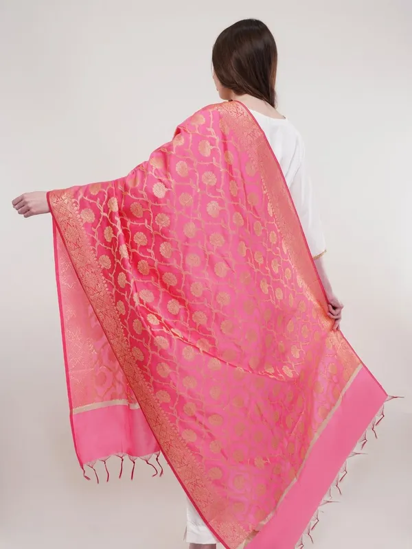 Pink_Woven_Design_Banarasi_Silk_Dupatta