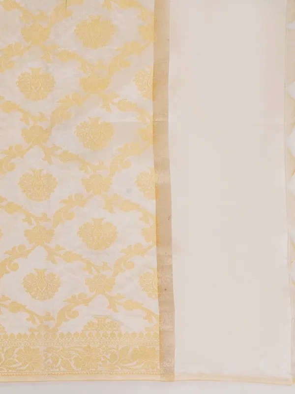 White_Woven_Design_Gold_Toned_Banarasi_Silk_Dupatta