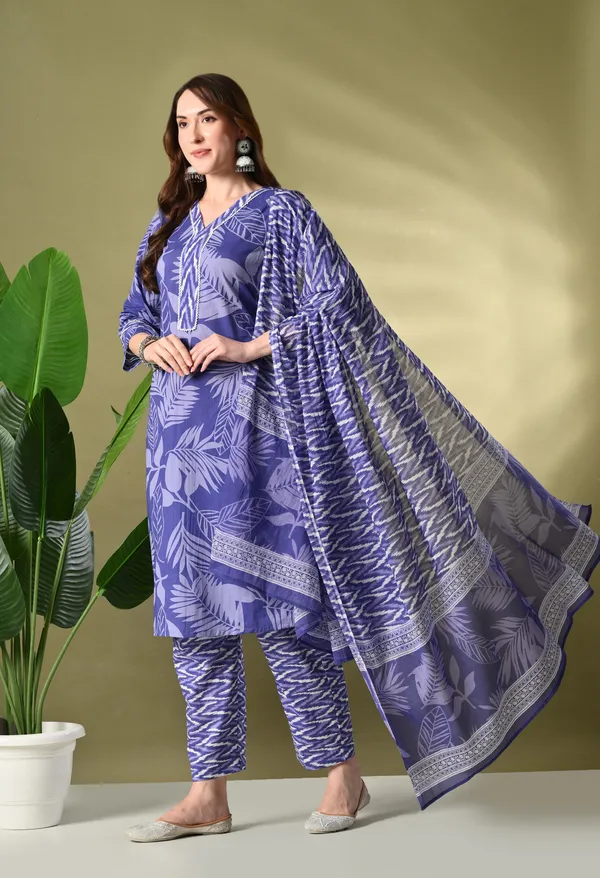 Purple_Floral_V-Neck_Kurta_Sets_With_Dupatta_For_Women