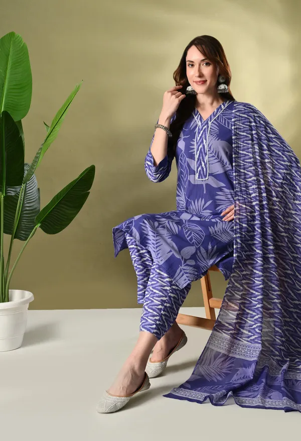 Purple_Floral_V-Neck_Kurta_Sets_With_Dupatta_For_Women