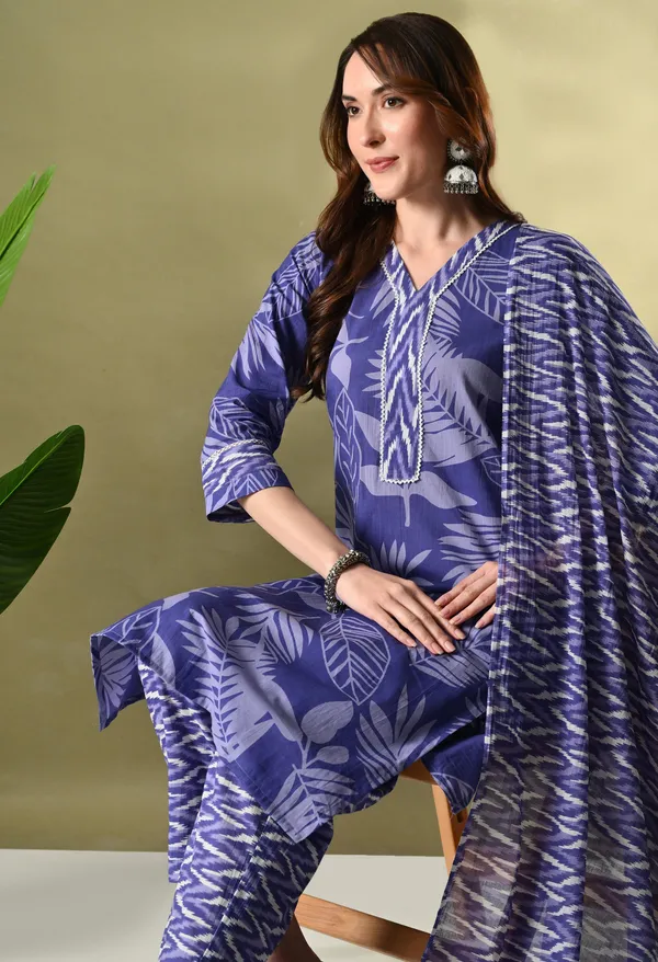 Purple_Floral_V-Neck_Kurta_Sets_With_Dupatta_For_Women