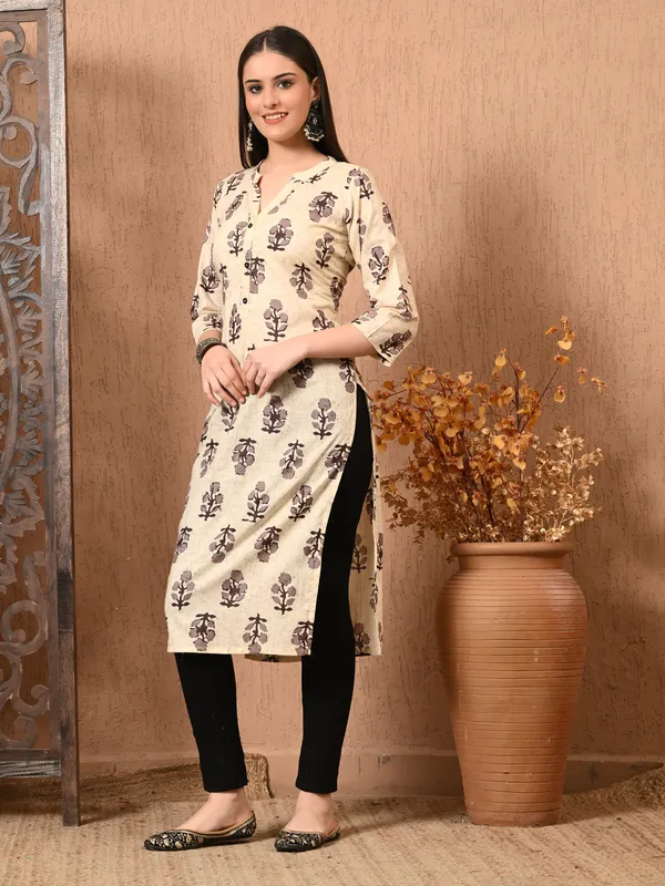 Cream_Beige_Printed_Cotton_Kurta