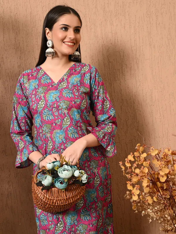 Pink_Floral_print_Cotton_Kurta