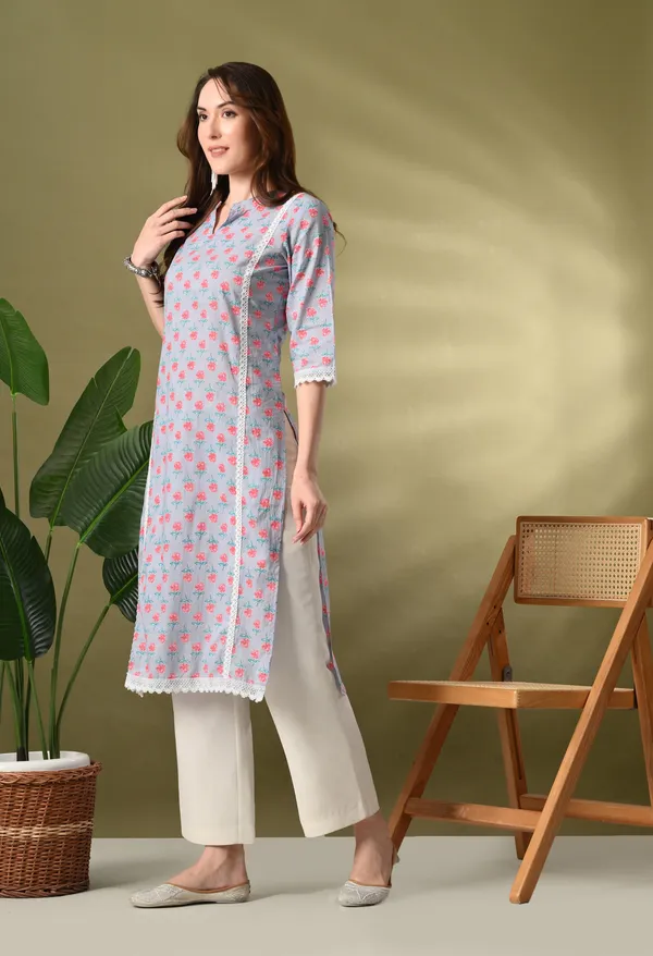 Gray_Floral_Print_Mandarin_Neck_Cotton_Kurta