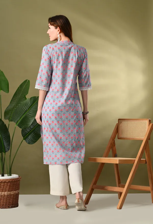 Gray_Floral_Print_Mandarin_Neck_Cotton_Kurta