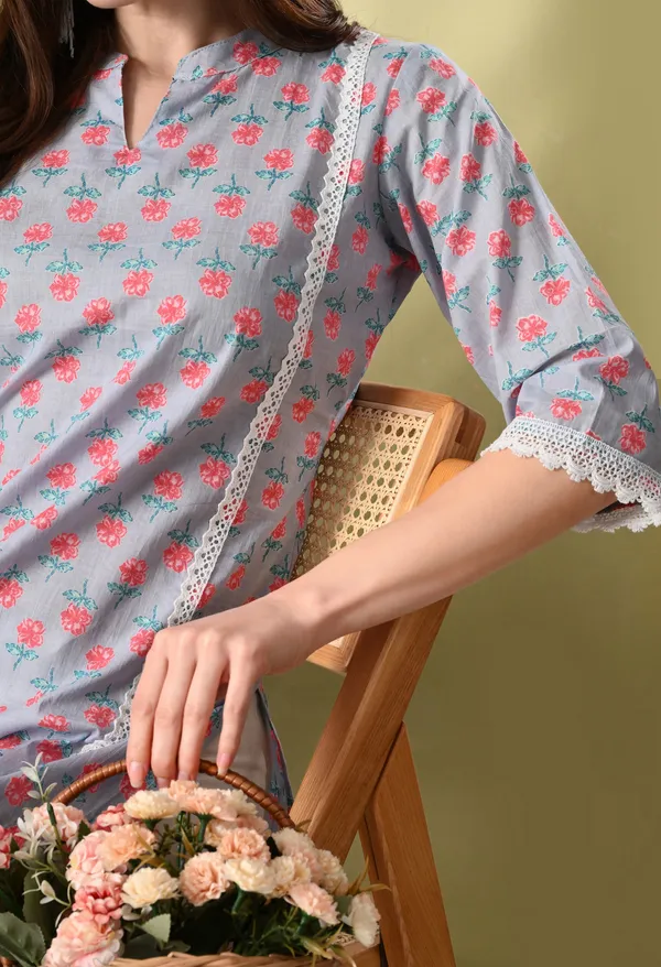 Gray_Floral_Print_Mandarin_Neck_Cotton_Kurta
