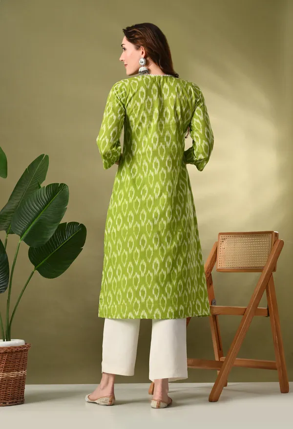 Green_Ikkat_Print_Cotton_Kurta