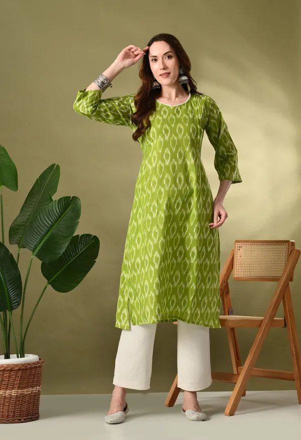 Green_Ikkat_Print_Cotton_Kurta