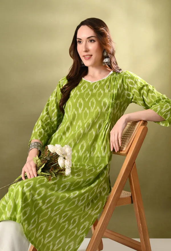 Green_Ikkat_Print_Cotton_Kurta
