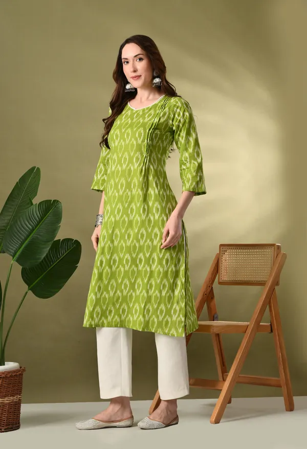 Green_Ikkat_Print_Cotton_Kurta