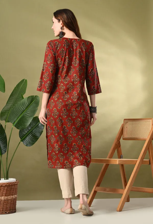 Maroon_Floral_Print_Cotton_Kurta