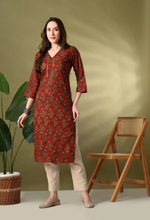 Maroon_Floral_Print_Cotton_Kurta
