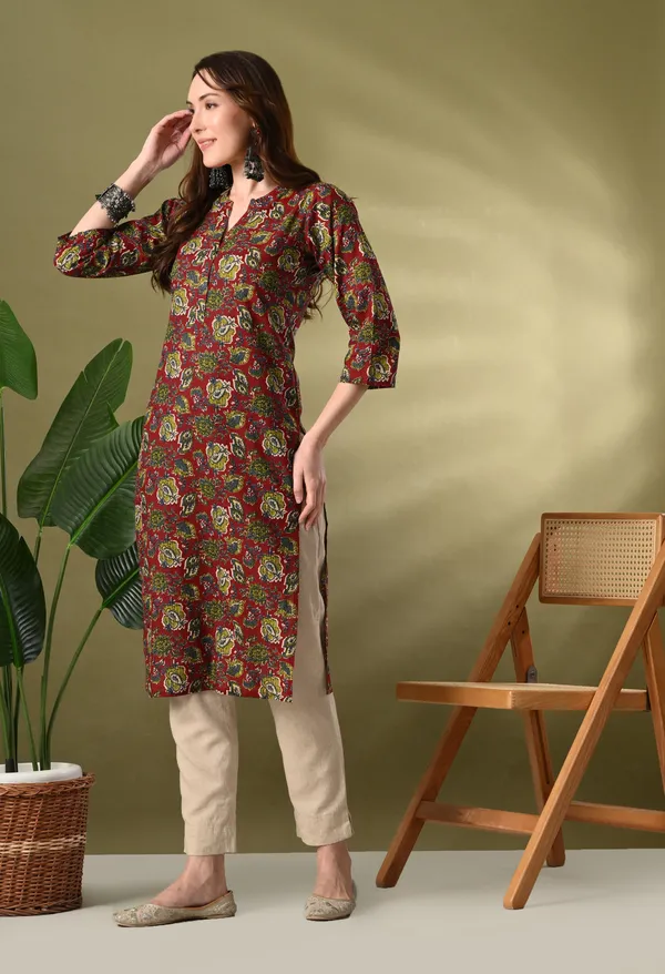 Maroon_Printed_Cotton_Straight_Kurta