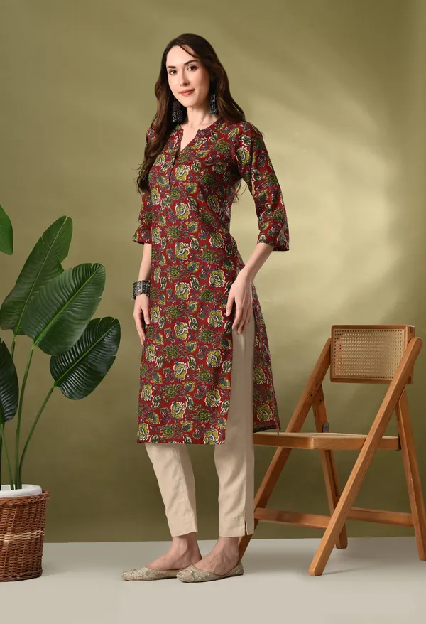 Maroon_Printed_Cotton_Straight_Kurta