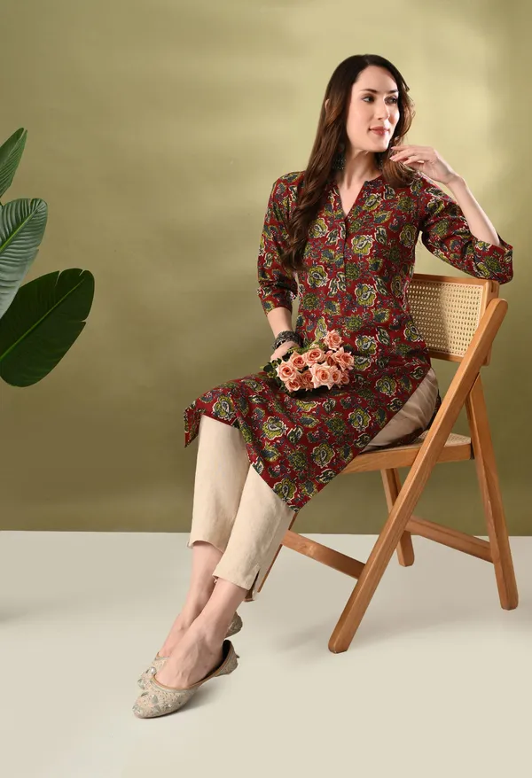 Maroon_Printed_Cotton_Straight_Kurta