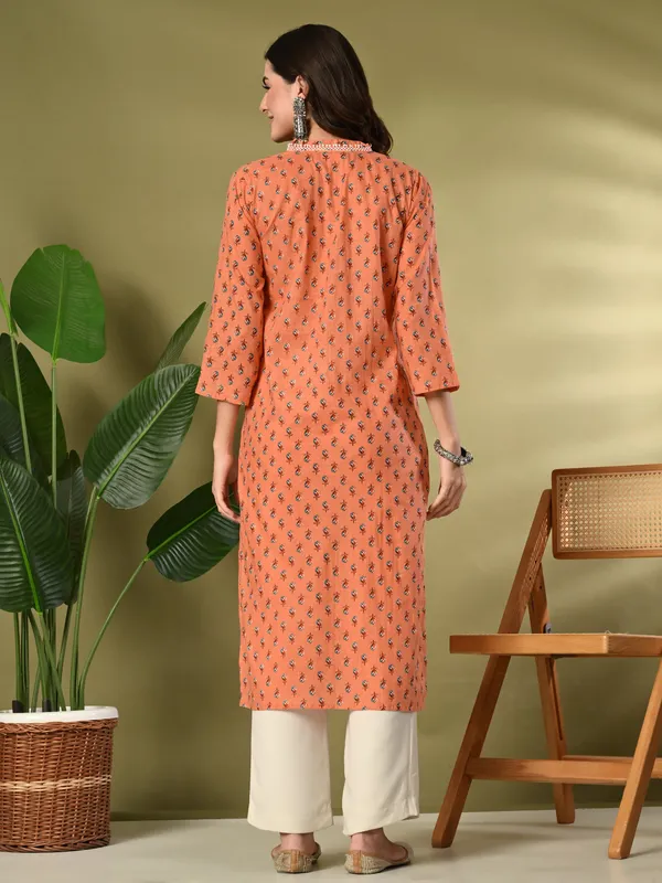 Orange_Floral_Print_Lace_Details_Cotton_Kurta