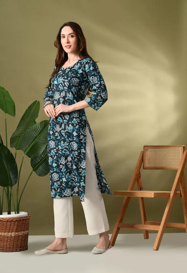 Deep_Blue_Printed_Cotton_Kurta