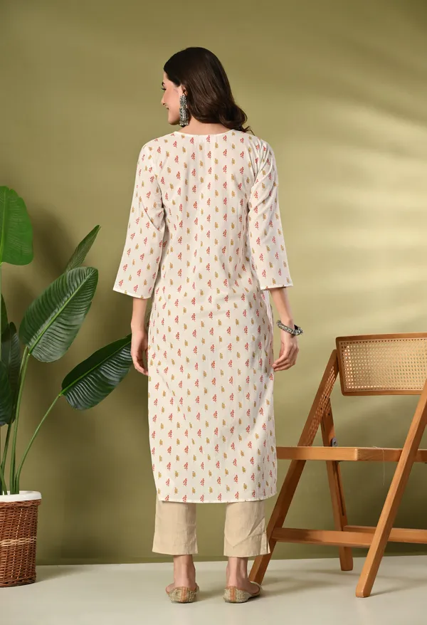 White_Floral_Print_Sequnce_Lace_V-Neck_Kurta