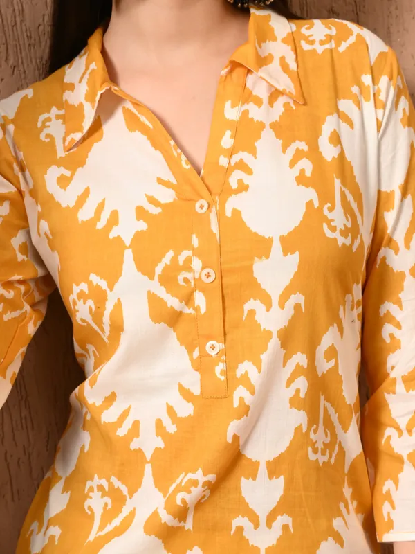 Yellow_Ikkat_Print_Cotton_Kurta