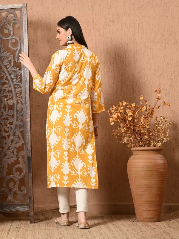 Yellow_Ikkat_Print_Cotton_Kurta