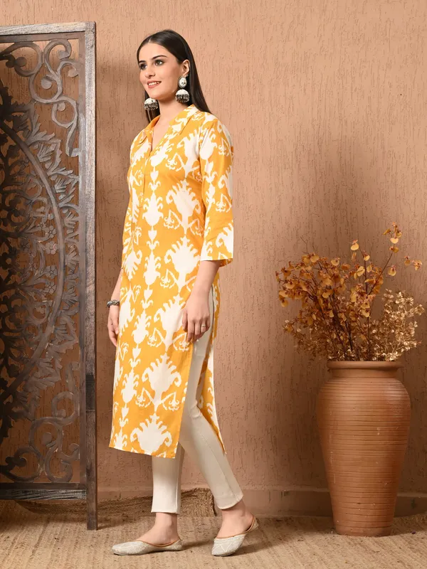 Yellow_Ikkat_Print_Cotton_Kurta