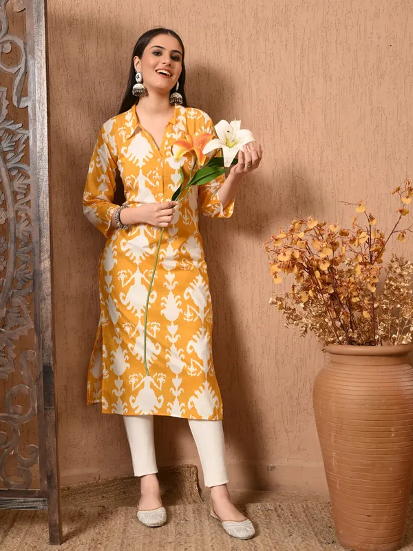 Yellow_Ikkat_Print_Cotton_Kurta