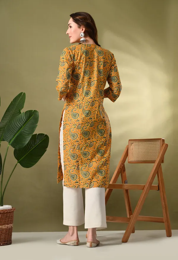 Yellow_Printed_Lace_Work_Cotton_Kurta