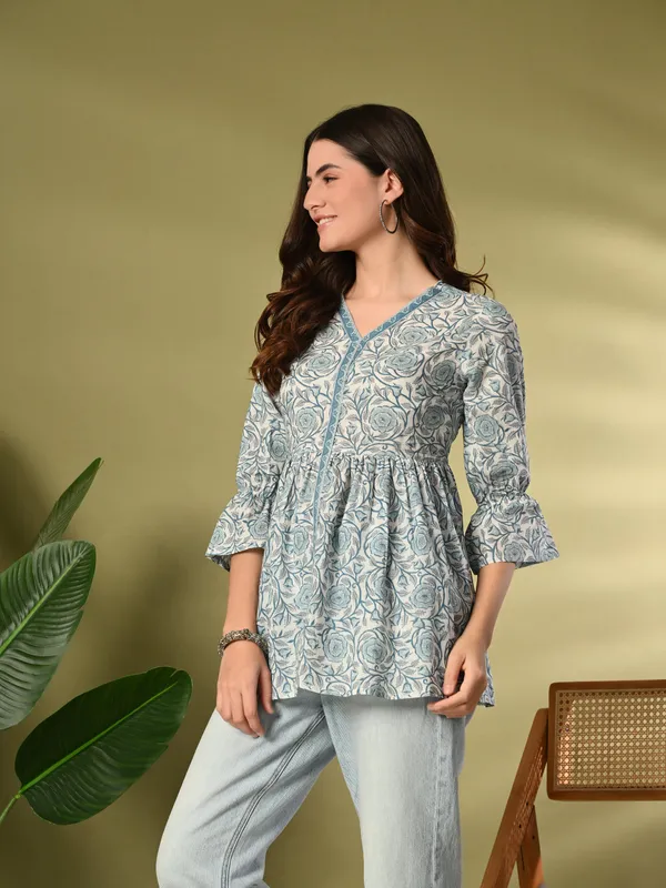 Blue_Printed_Flared_Cotton_Top