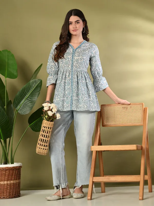 Blue_Printed_Flared_Cotton_Top