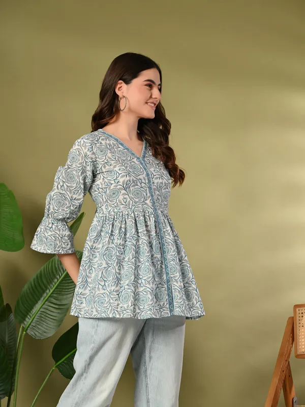 Blue_Printed_Flared_Cotton_Top