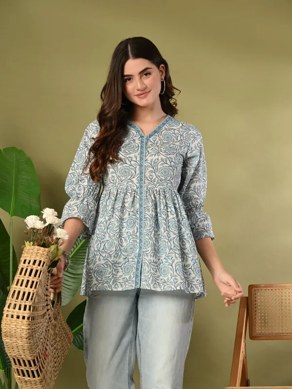 Blue_Printed_Flared_Cotton_Top