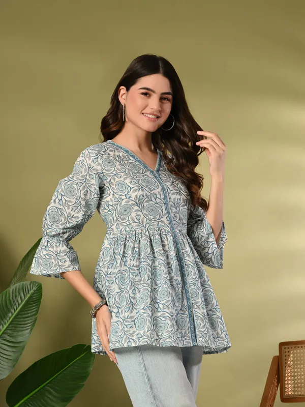 Blue_Printed_Flared_Cotton_Top