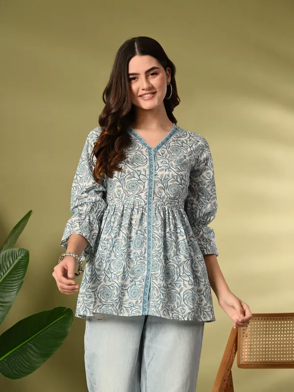 Blue_Printed_Flared_Cotton_Top