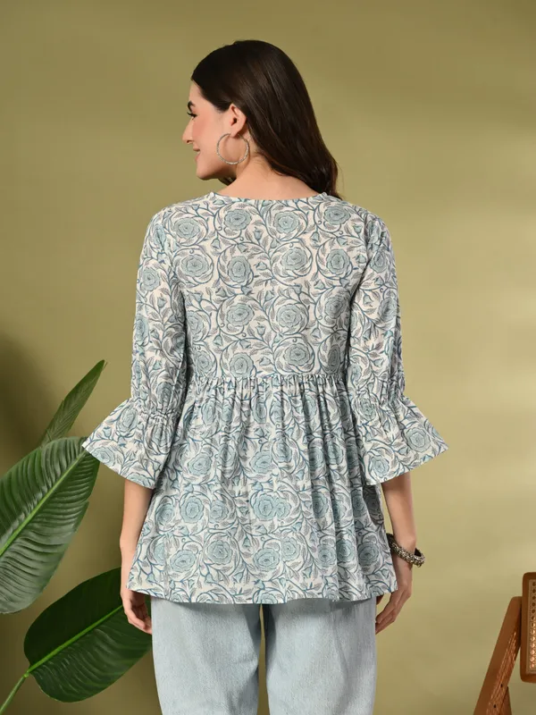 Blue_Printed_Flared_Cotton_Top