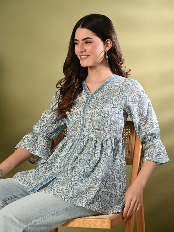 Blue_Printed_Flared_Cotton_Top