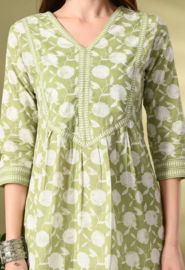 Green_Floral_Print_A-Line_Cotton_Top