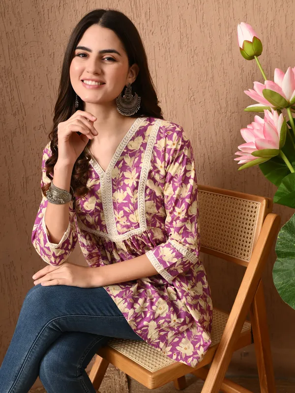 Purple_Floral_Print_Lace_Work_Cotton_Top