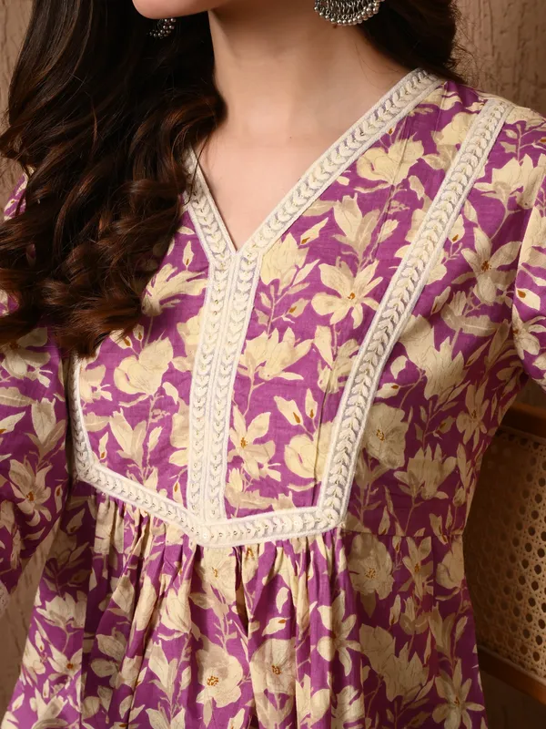 Purple_Floral_Print_Lace_Work_Cotton_Top