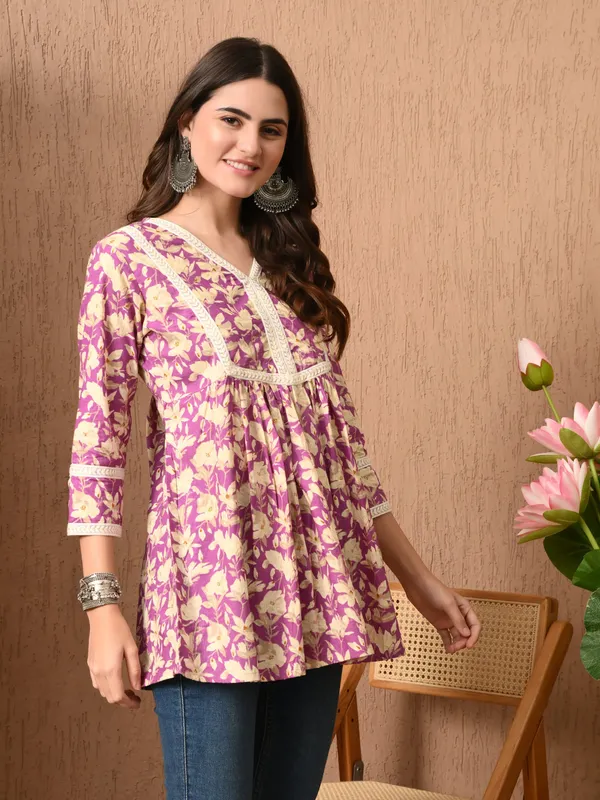 Purple_Floral_Print_Lace_Work_Cotton_Top