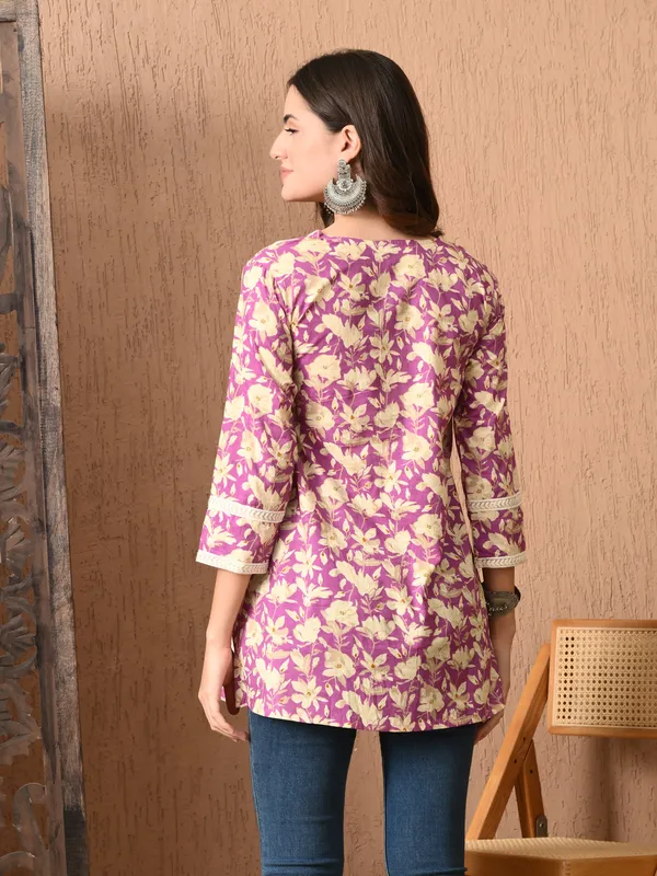 Purple_Floral_Print_Lace_Work_Cotton_Top
