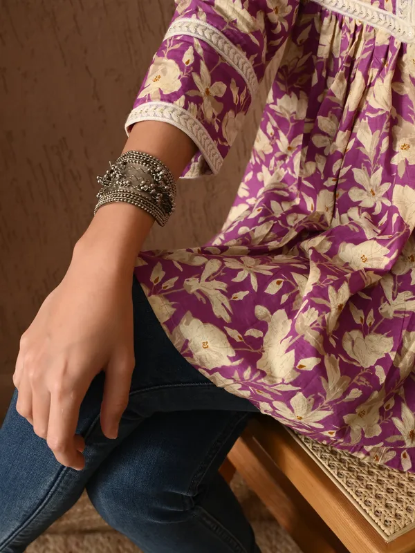 Purple_Floral_Print_Lace_Work_Cotton_Top