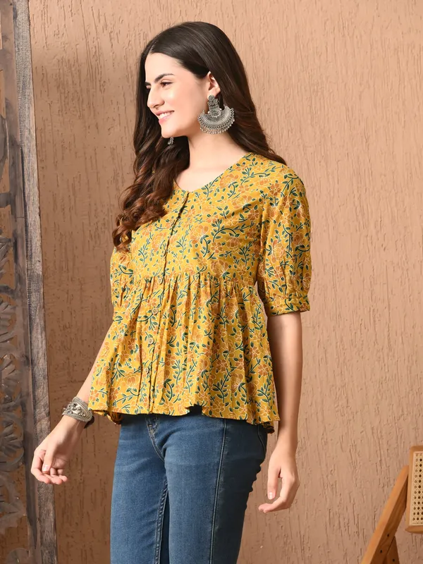 Yellow_Floral_Print_Cotton_top