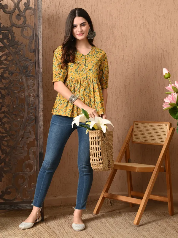 Yellow_Floral_Print_Cotton_top